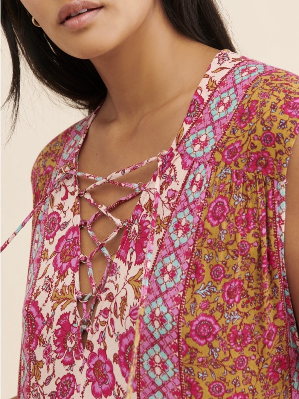 Free People Fuchsia Pink Floral Midi Oversized Dress Size L - Picture 3 of 8